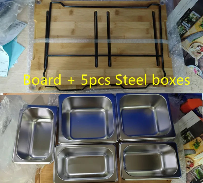 Expandable Bamboo Cutting Board Set with Storage Trays & Containers for Kitchen Food Prep