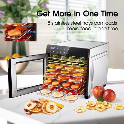 8 Tray Stainless Steel Food Dehydrator Machine with Digital Timer, Temperature Control & 4 Presets