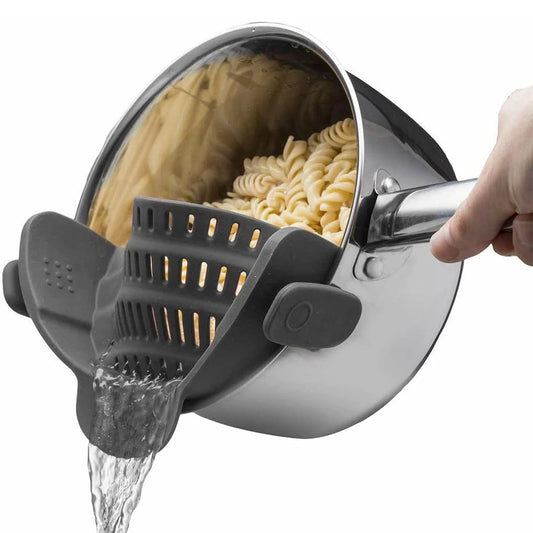 Silicone Clip On Pot Strainer for Pots & Pans – Heat Resistant Pasta and Vegetable Colander