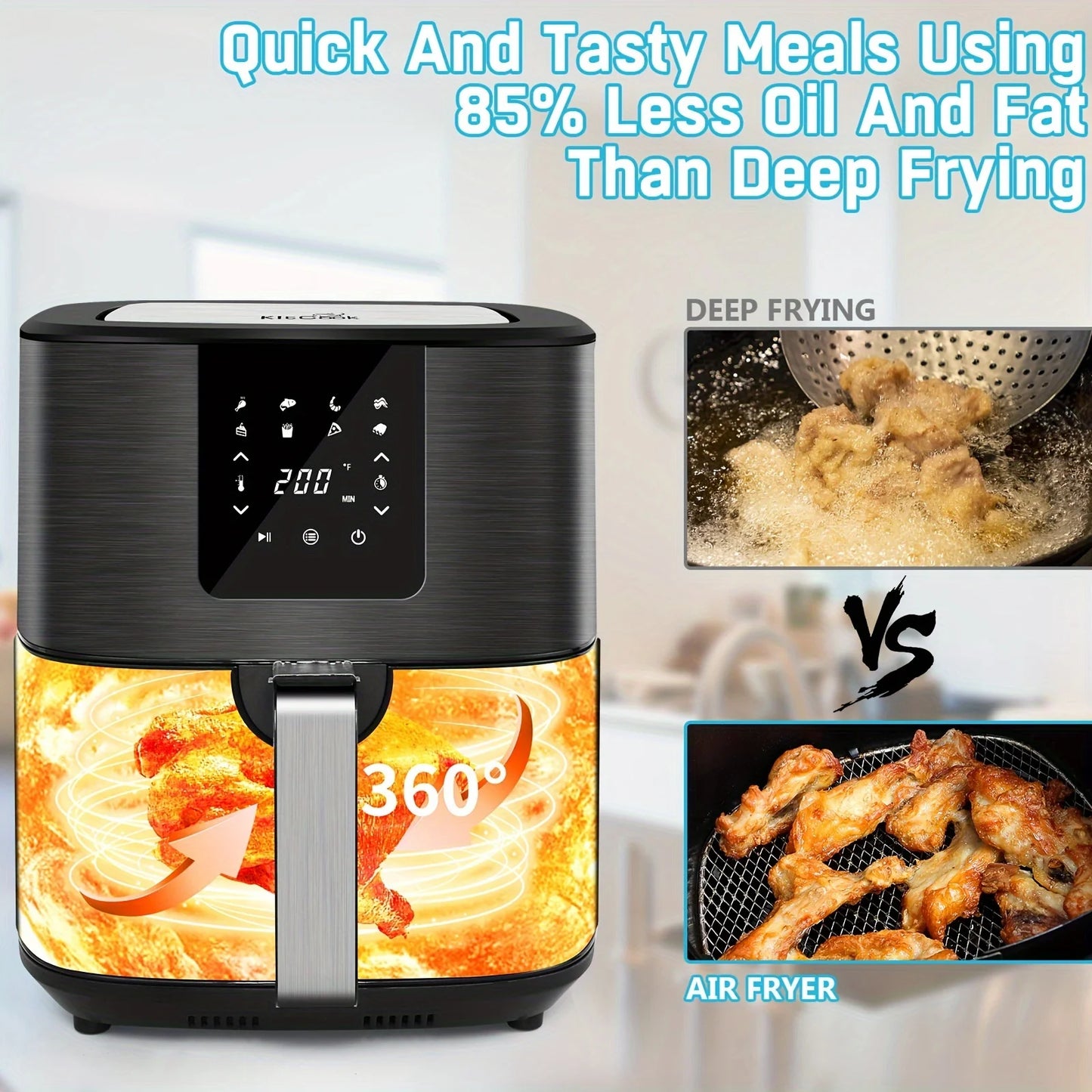 7QT Digital Air Fryer 1500W with 8 Preset Cooking Programs & Touch Screen Control