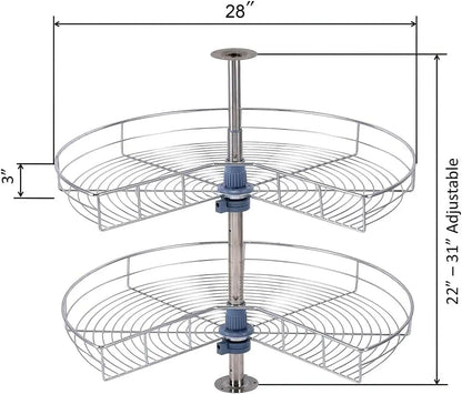 28 Inch Kidney Shape Lazy Susan Corner Cabinet Organizer with 2 Rotating Shelves – Chrome Finish