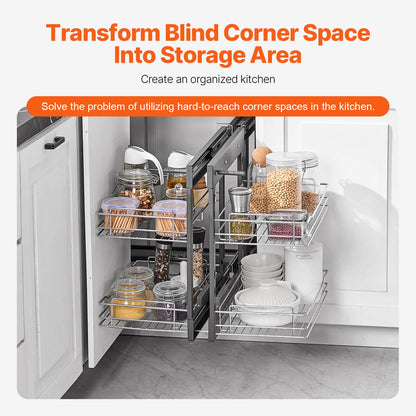 Blind Corner Pull Out Cabinet Organizer with 4 Tier Sliding Storage Baskets for Kitchen Cabinets