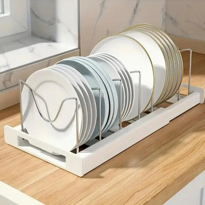 Expandable Pot and Pan Organizer Rack with Adjustable Dividers for Kitchen Cabinet Storage