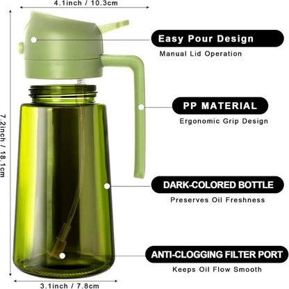 470ML 2-in-1 Olive Oil Sprayer & Dispenser Bottle for Cooking, Air Fryer & Salad