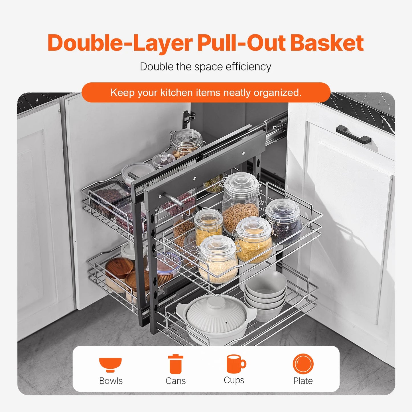 Blind Corner Pull Out Cabinet Organizer with 4 Tier Sliding Storage Baskets for Kitchen Cabinets