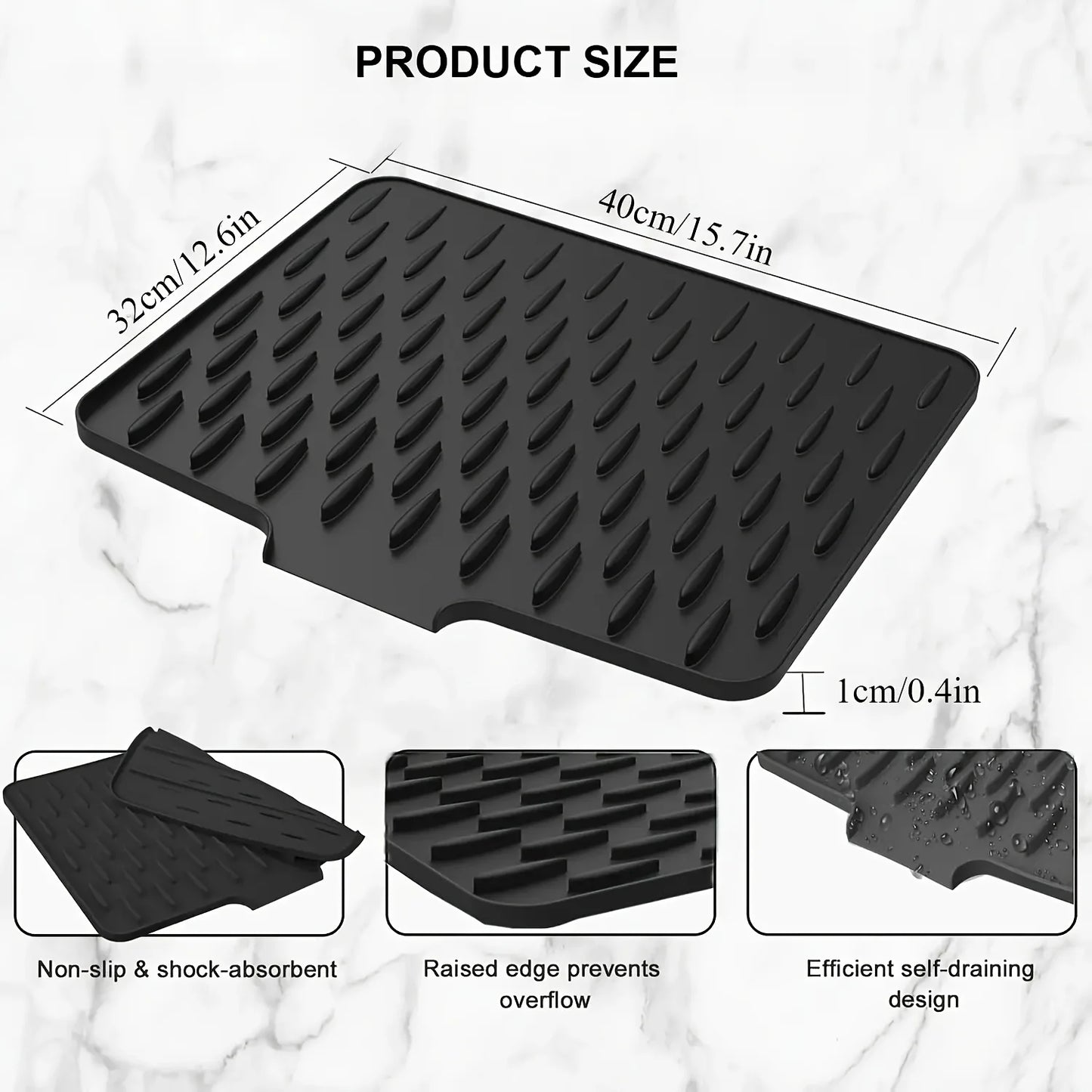 Silicone Kitchen Drain Mat with Built-In Drainage Design for Countertops & Sink Areas