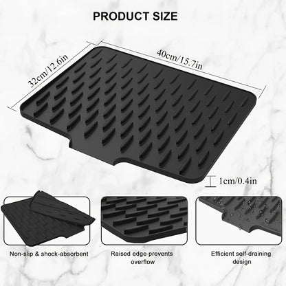 Silicone Kitchen Drain Mat with Built-In Drainage Design for Countertops & Sink Areas