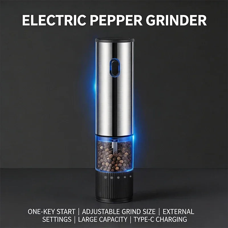 Rechargeable Electric Salt and Pepper Grinder with Adjustable Coarseness – Stainless Steel Spice Mill