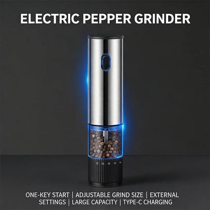 Rechargeable Electric Salt and Pepper Grinder with Adjustable Coarseness – Stainless Steel Spice Mill