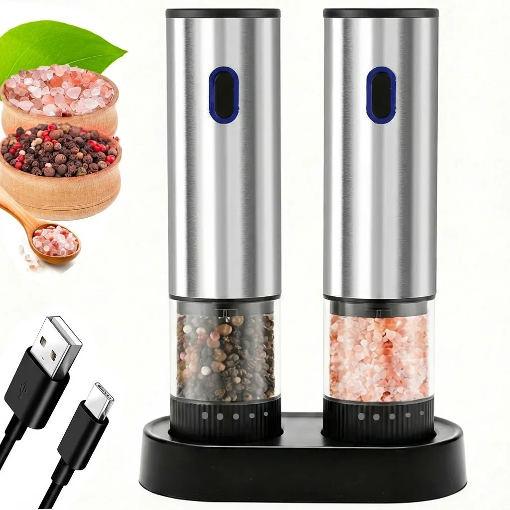 Rechargeable Electric Salt and Pepper Grinder with Adjustable Coarseness – Stainless Steel Spice Mill